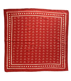 Hand block printed bandana with a white dot pattern on a red background.