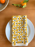 Cheery yellow and black geometric hand block printed cloth napkin by SUNDAY/MONDAY. Hand block printed in India. 
